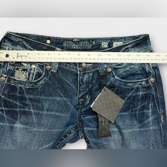 Miss Me Jeans Women 27 Bootcut Embellished Distressed Whiskering Bling NWT bling - Picture 6 of 16